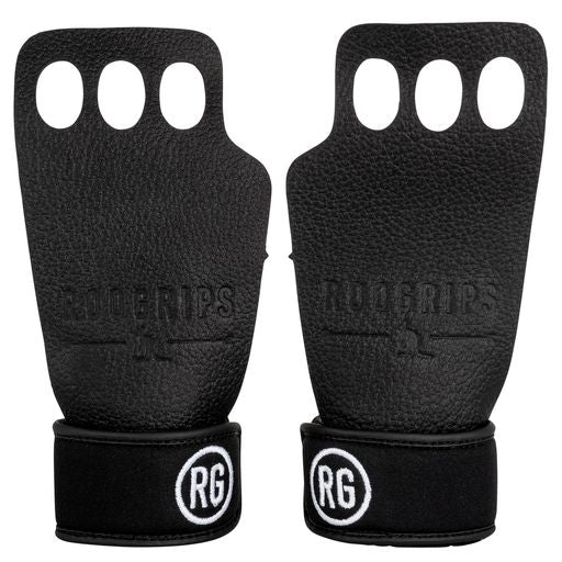 RooGrips 3 Finger Protective Leather Hand Grips | Black - RXROX